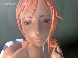 ใหญ่ titted การ์ตูนอะนิเม หัวแดง ให้ ใช้นม และ ใช้ปากกับอวัยวะเพศ
