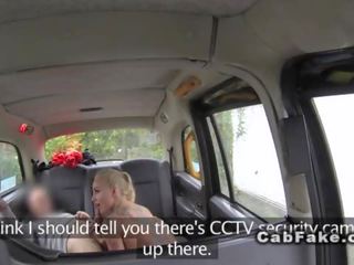 Tattooed blonde goddess bangs in fake taxi