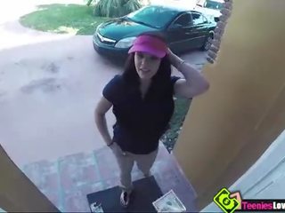 Kimber Woods tight shaved pussy gets banged by his costumer