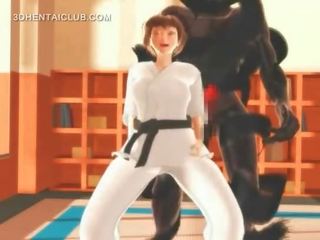 Hentai karate sweetheart gagging on a massive cock in 3d