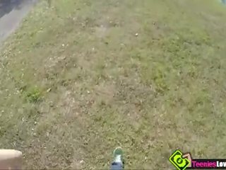 Crazy harlot Molly Jane showing her tits in public and gets screwed