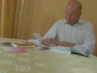 Elderly teacher pleasured by teen
