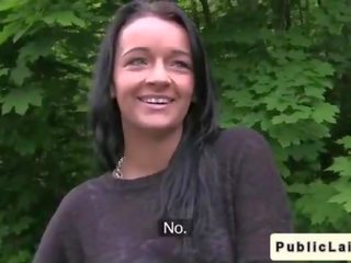 Adorable busty amateur fucks in car in public