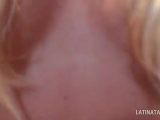 Latina blonde in pierced tits shoves boner into her cunt