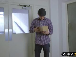 Huge tits wife fucks an invisible man with a gigantic johnson
