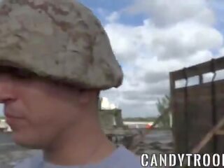 Military morning drill includes bareback porn and blowjobs