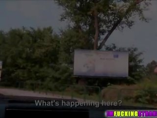 Desirable brunette kira queen gets spotted and offered a ride by stranger