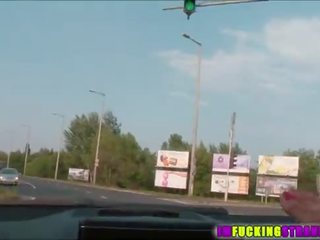 Desirable brunet kira queen gets spotted and offered a ride by stranger