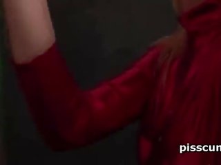 Piss addict blonde teen in latex showing her prick sucking skills